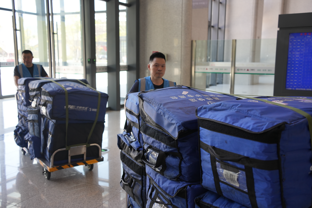 7月5日,中铁快运工作人员在巫山站转运脆李。通讯员 谭志鹏 摄