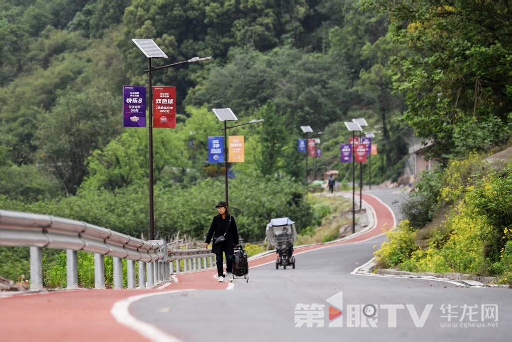 太阳能路灯沿着柏油马路整齐排布。第1眼TV-华龙网记者 陈洋 摄