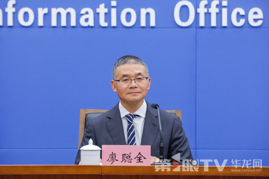 市城市管理局副局长廖聪全回答记者提问。第1眼TV-华龙网记者 石涛 摄