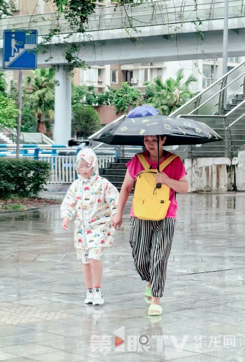 大雨来袭,市民打伞出行。 第1眼TV-华龙网记者 刘润 摄