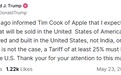 特朗普:如iPhone不在美国制造 苹果须缴纳25%的关税