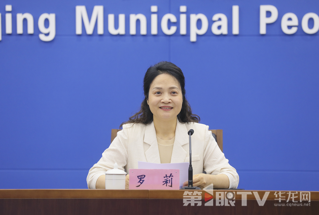 市经济信息委副主任罗莉回答记者提问。第1眼TV-华龙网首席记者 李文科 摄